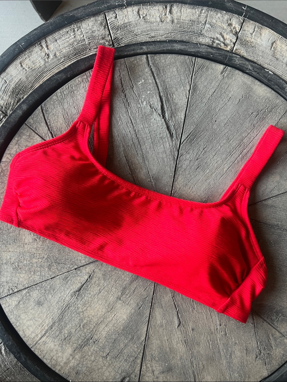 Stunning Bright Red Ribbed Scoop Swim Top Large